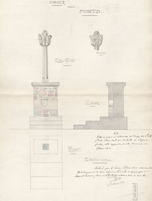 élévation, coupe (dessin : crayon sur papier)