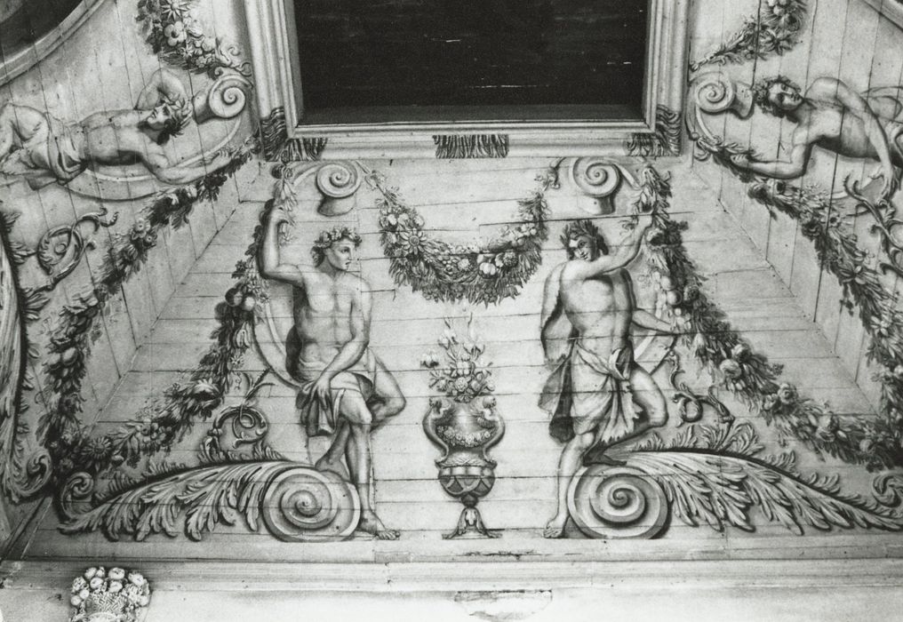 Vestibule, peintures monumentales de la voûte lambrissée, vue partielle