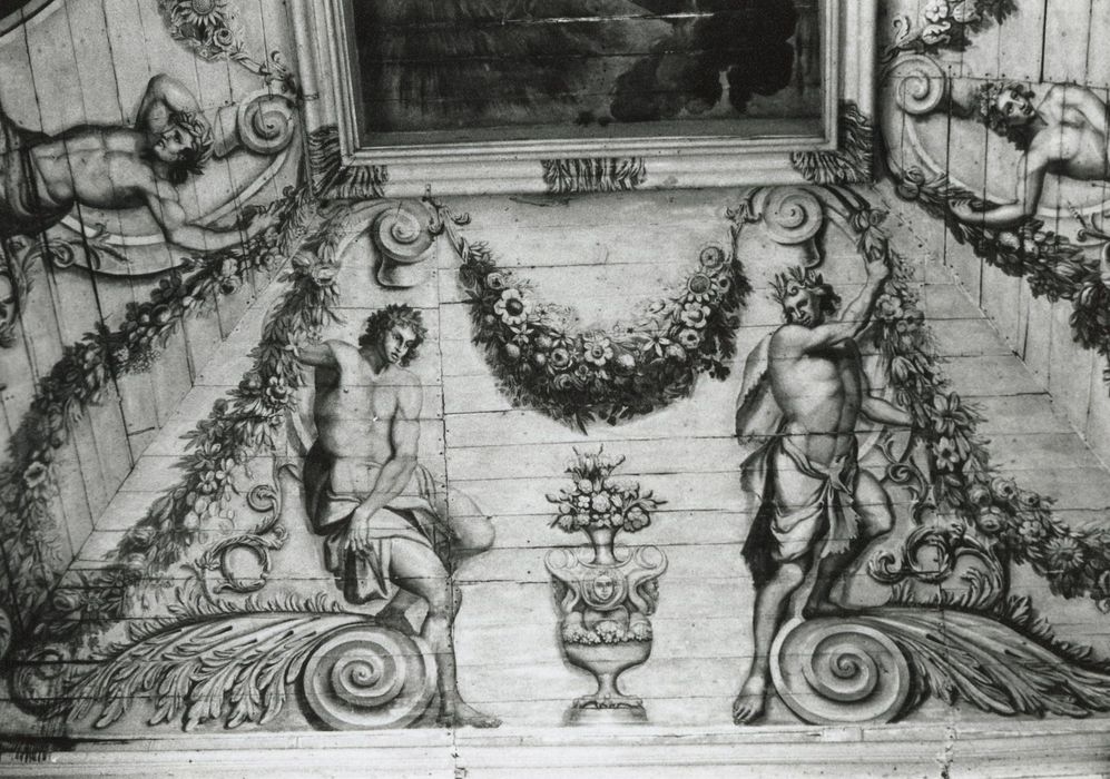 Vestibule, peintures monumentales de la voûte lambrissée, vue partielle