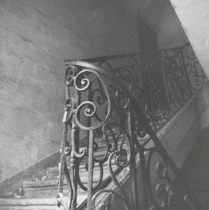 escalier monumental, détail de la rampe en fer forgé