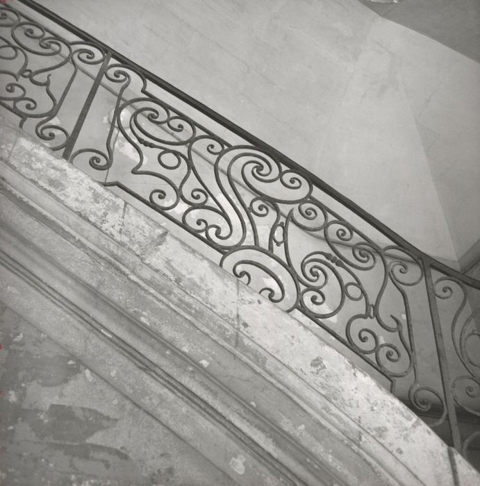 escalier monumental, détail de la rampe en fer forgé