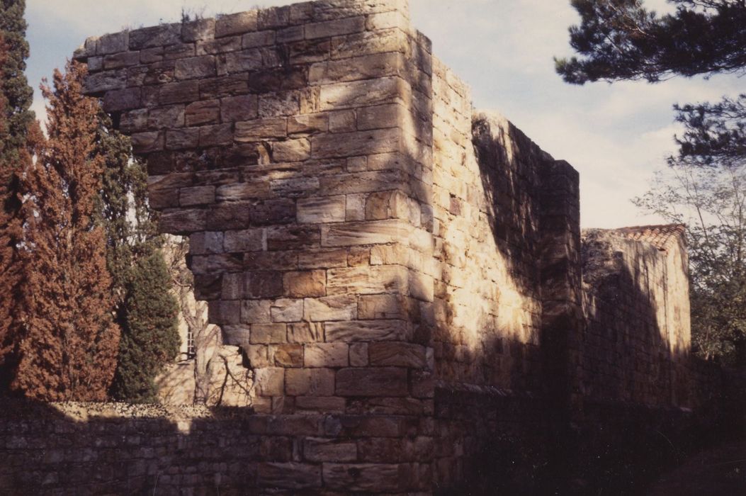 vue partielle des vestiges d’un bâtiment au-dessus du ruisseau à l’Est de l’abbaye