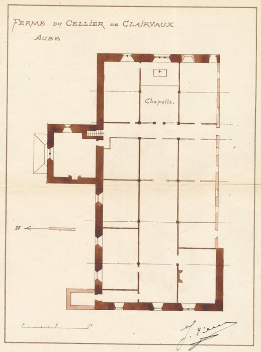 Ferme-cellier. Plan du cellier (dessin : encre sur papier)