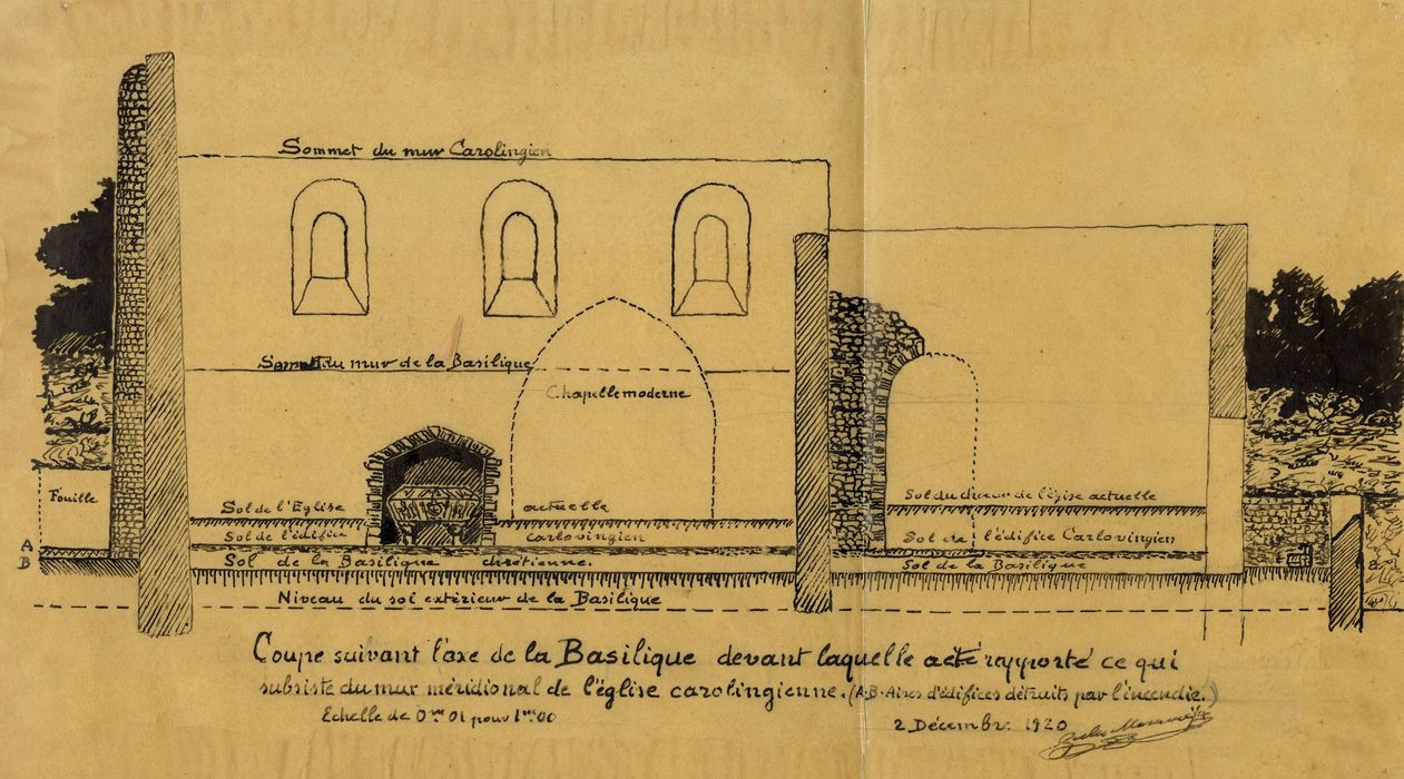 coupe suivant l’axe (dessin : encre sur calque)