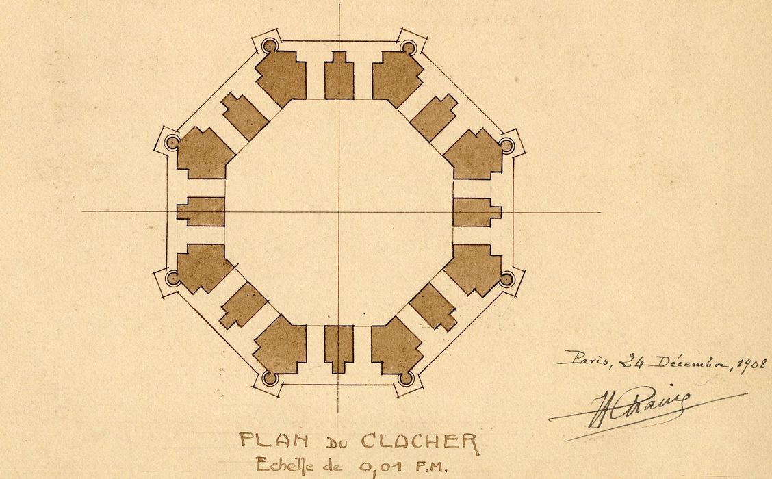 plan du clocher (dessin : encre sur papier)