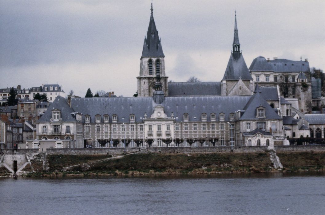 vue générale des bâtiments dans leur environnement depuis la rive gauche de la Loire