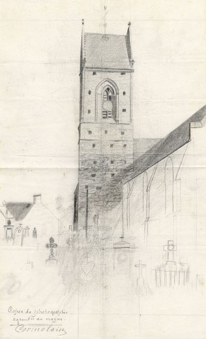 clocher, élévation ouest (dessin : Crayon sur papier)