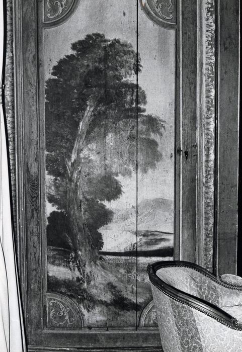 rez-de-chaussée, chambre à alcôve, détail des lambris de revêtement, détail