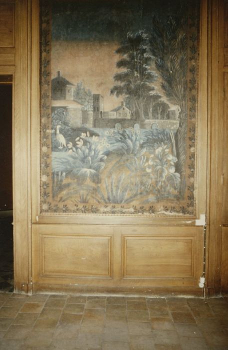 rez-de-chaussée, salle à manger, toile peinte (mur sud), vue partielle