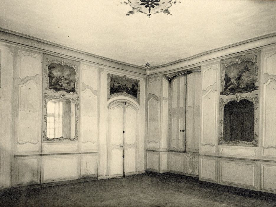 rez-de-chaussée, grand salon, vue partielle des lambris de revêtement