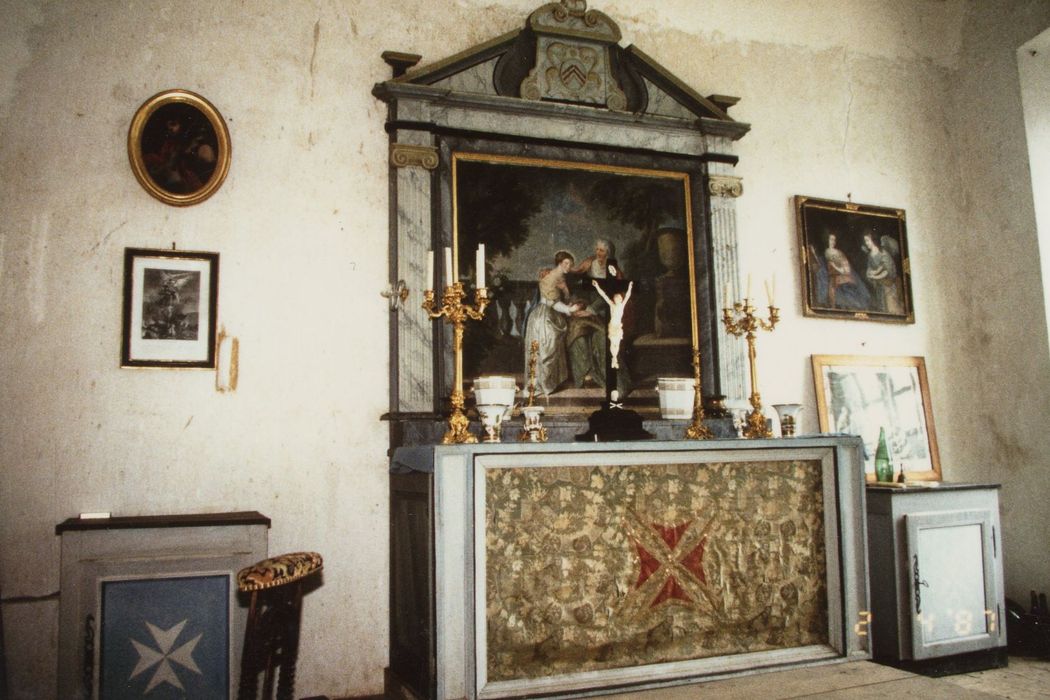 autel, retable de la chapelle, tableau : Education de la Vierge (l’)