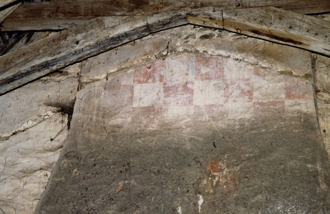 corps de logis, grande salle de l’étage, cheminée monumentale, détail du décor peint du manteau