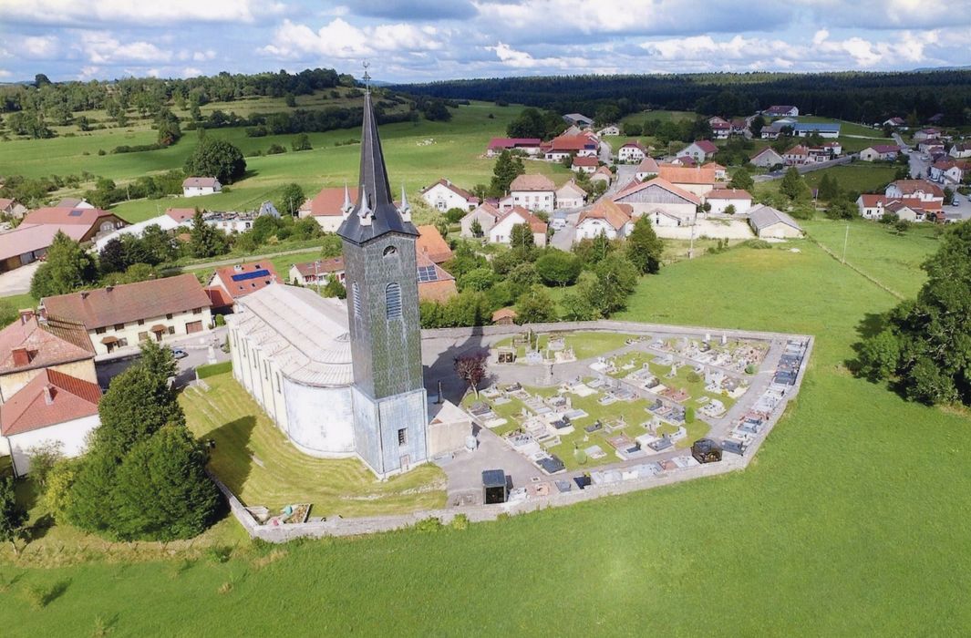 vue aérienne de l’église dans son environnement depuis le Sud