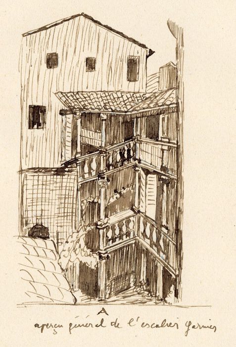 façades sur cour, vue partielle (dessin : Encre sur papier)