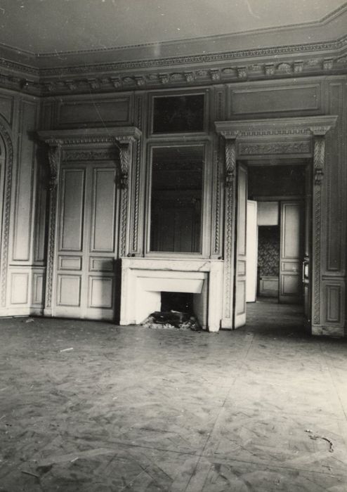 rez-de-chaussée, grand salon, vue partielle des lambris de revêtement