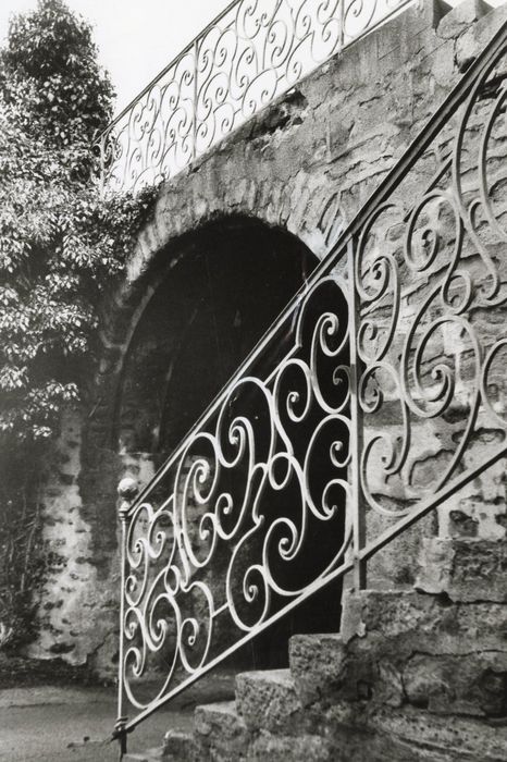 parc, terrasse, détail d’une rampe d’escalier