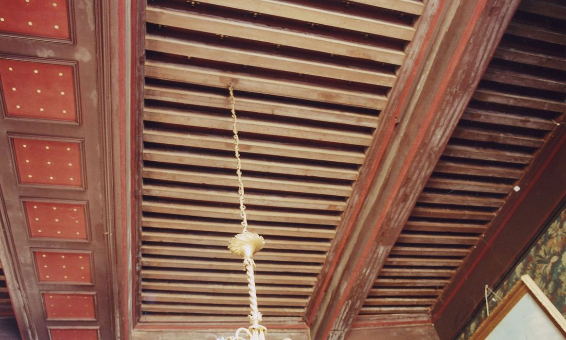 aile ouest, 1er étage, salle du billard, vue partielle du plafond