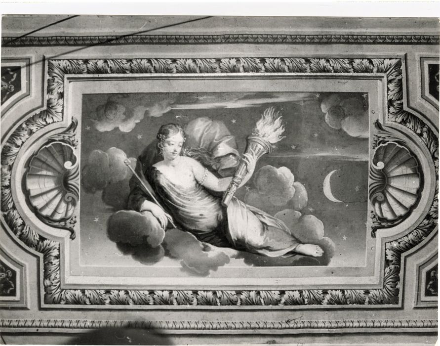 chambre d’Esther, vue partielle des lambris de revêtement, tableau : Le lever du soleil