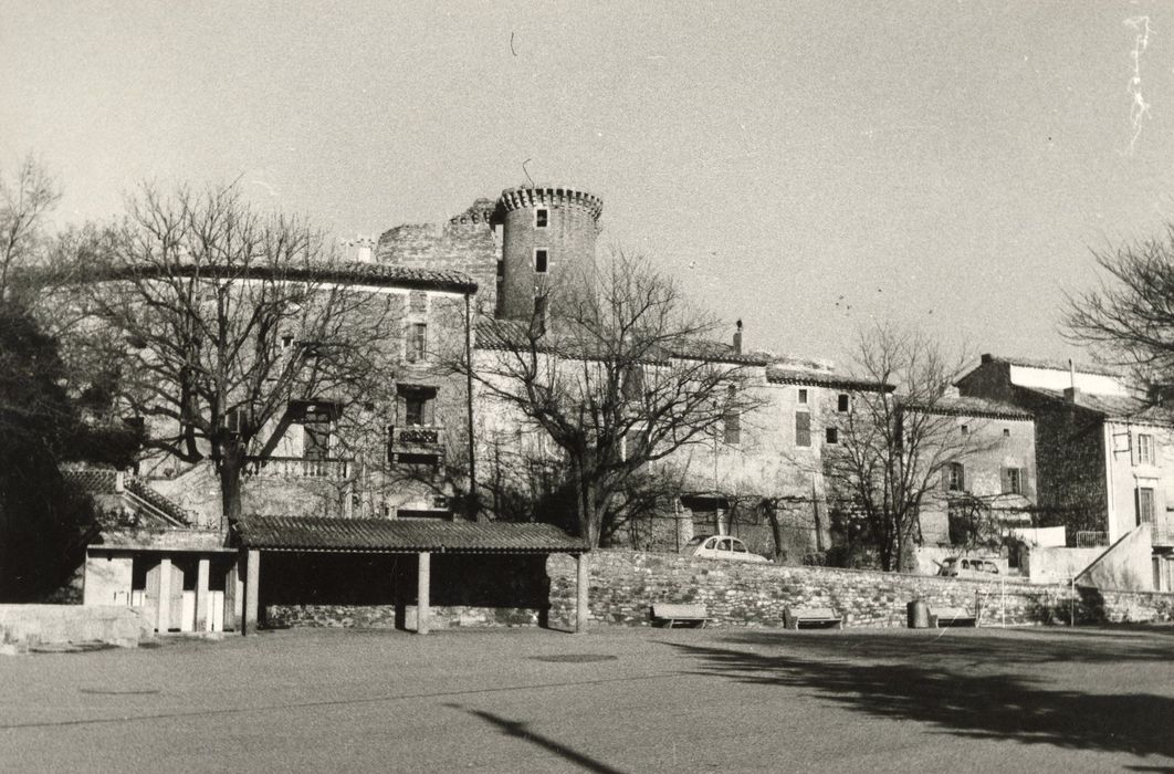 vue partielle des ruines du château dans son environnement depuis le Sud-Ouest