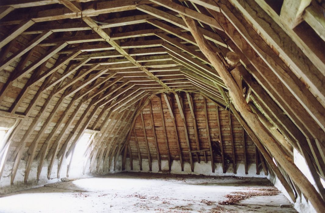 ferme, comble, vue partielle de la charpente