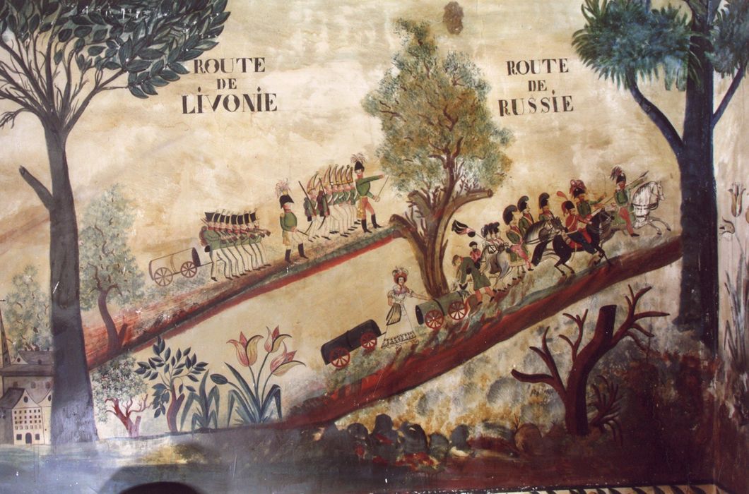 1er étage, salle des alliés, peintures monumentales : Routes des campagnes impériales (les), détail : Routes de Livonie et de Russie