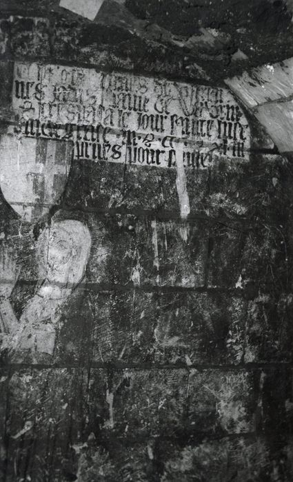 peinture monumentale : Vierge à l’Enfant avec une donatrice, détail de l’inscription