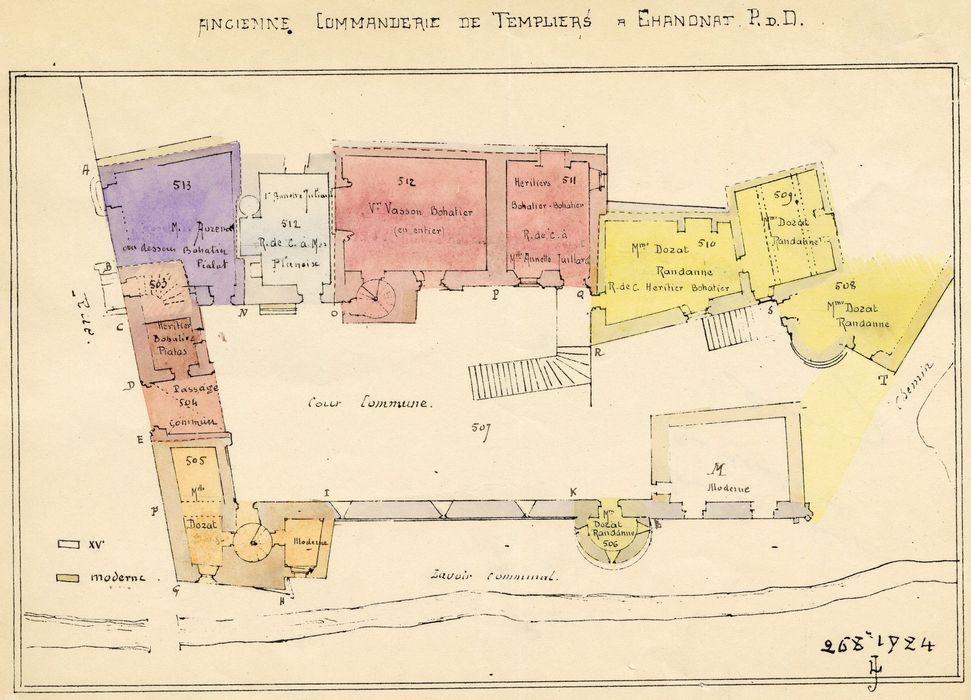 plan des bâtiments encadrant la cour commune (document imprimé)