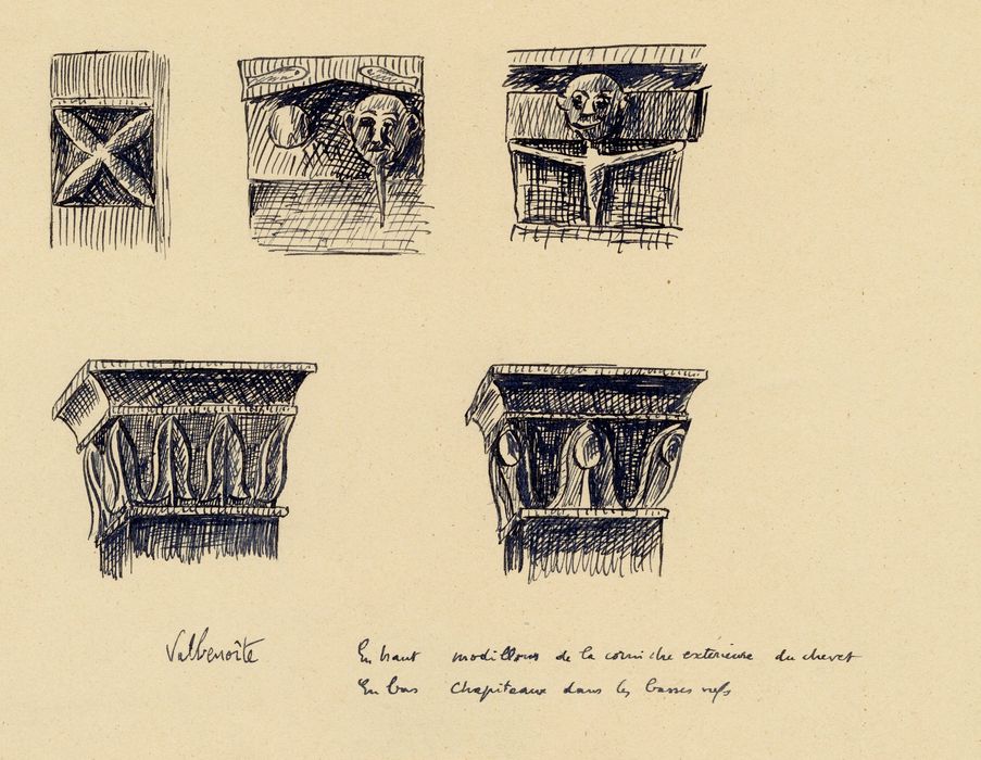 chapiteaux sculptés (dessin : encre sur papier)