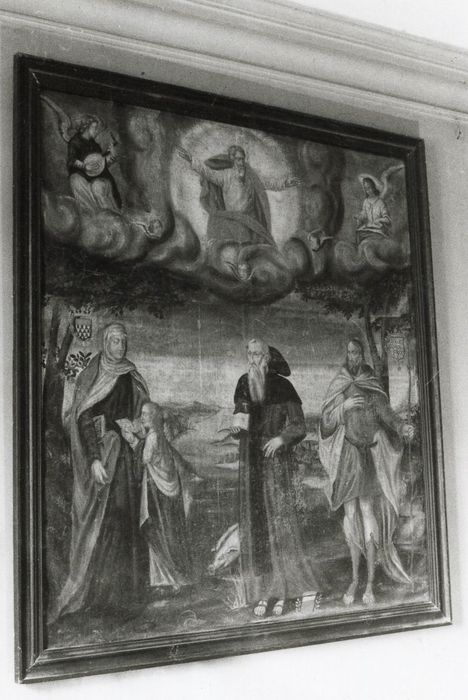 tableau : Dieu le Père, saint Antoine, saint Jacques, sainte Anne et la Vierge