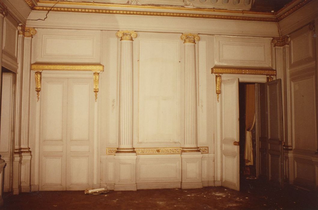 grand salon, vue partielle des lambris de revêtement