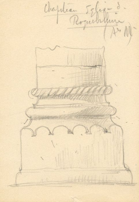 nef, détail d’une base de colonne (dessin : crayon sur papier)