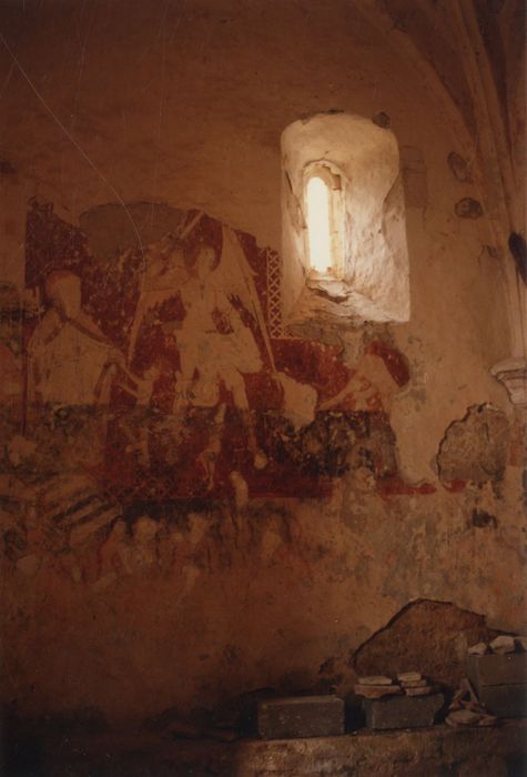 chapelle latérale sud, mur ouest, peinture monumentale : Saint Pierre, saint Michel