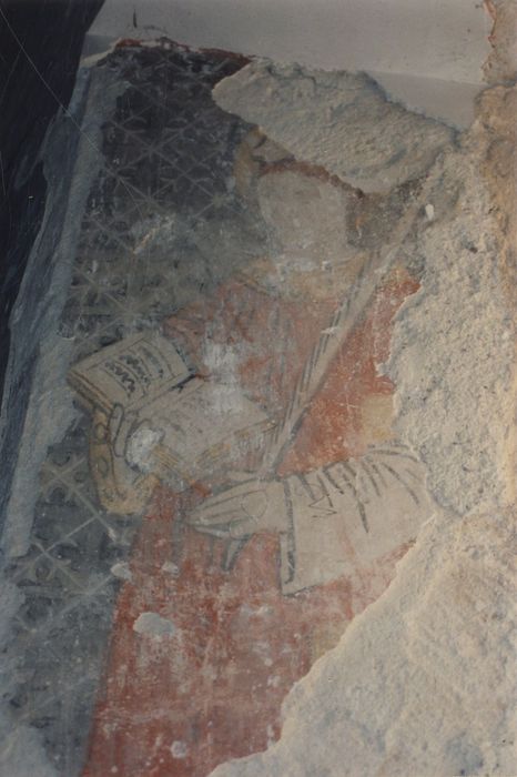 chapelle latérale sud, mur sud, ébrasement de la baie, peinture monumentale : Martyr