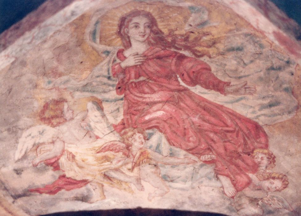 peinture monumentale de la crypte, 2e travée (voûtain ouest), détail : Assomption de la Vierge