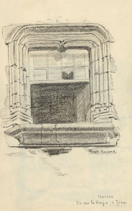 façade sur rue, détail d’une baie (dessin : crayon sur papier)