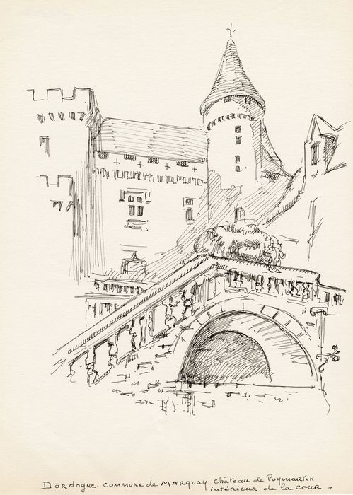 façade sud, vue partielle (dessin : encre sur papier)