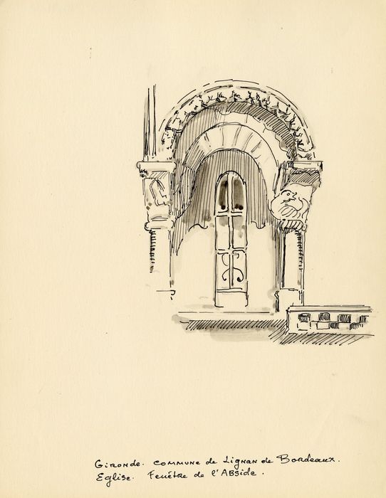 chevet, détail de la fenêtre axiale (dessin : encre sur papier)