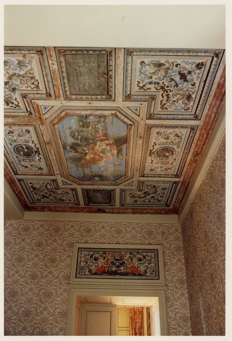 pièce non localisée, plafond peint à caissons