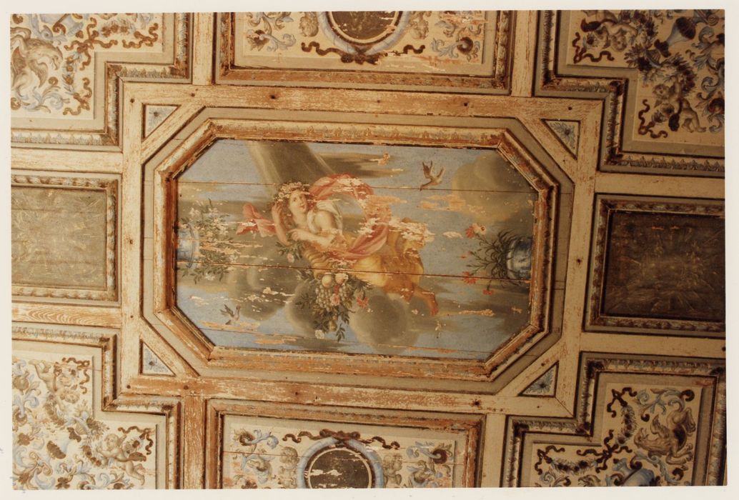 pièce non localisée, plafond peint à caissons, détail