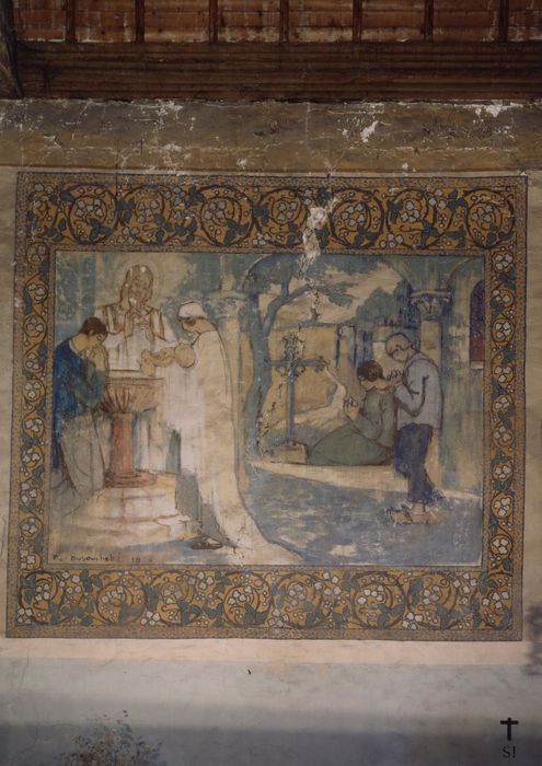peinture monumentale : Vie chrétienne et les travaux champêtres de la population de Grosrouvre (La), détail du Baptême