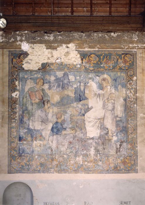 peinture monumentale : Vie chrétienne et les travaux champêtres de la population de Grosrouvre (La), détail de l’Inscruption religieuse
