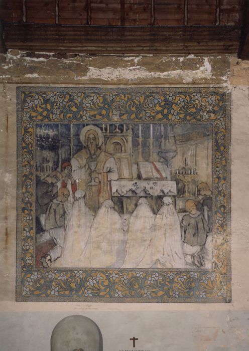 peinture monumentale : Vie chrétienne et les travaux champêtres de la population de Grosrouvre (La), détail de la Communion solennelle