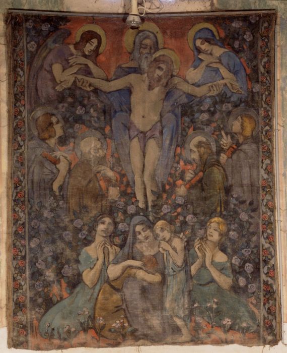 tableau : Dieu le Père soutenant le Christ entouré des quatre évangélistes