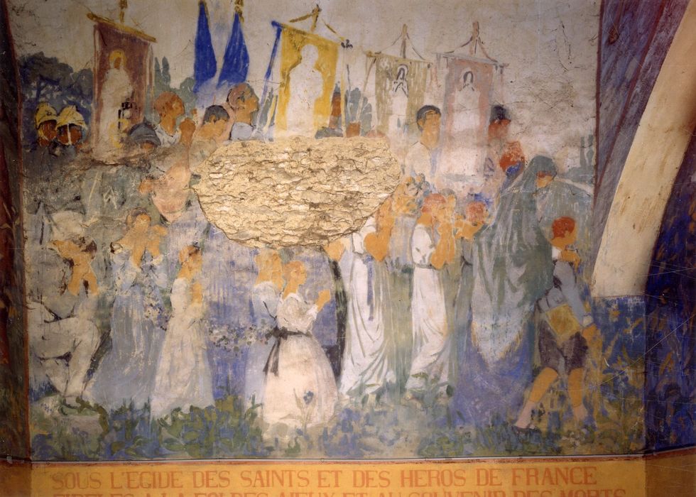 peinture monumentale : Vie chrétienne et les travaux champêtres de la population de Grosrouvre (La), détail d’une procession