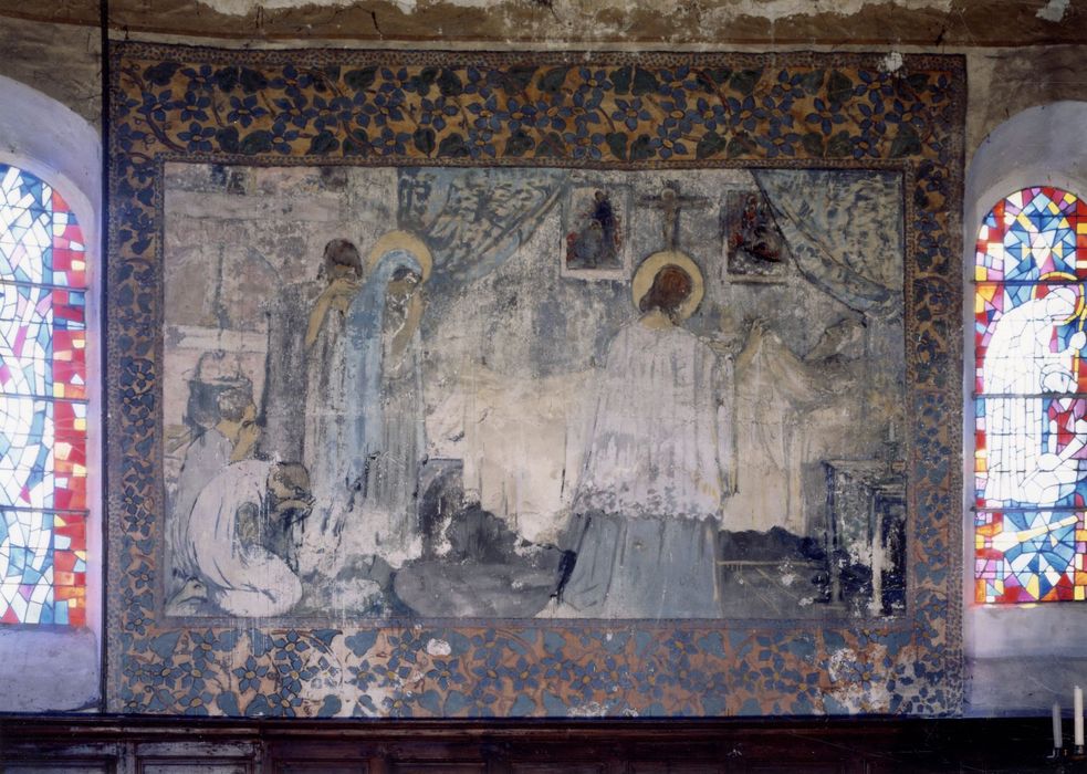 peinture monumentale : Vie chrétienne et les travaux champêtres de la population de Grosrouvre (La), détail de l’extrême onction ou la mort