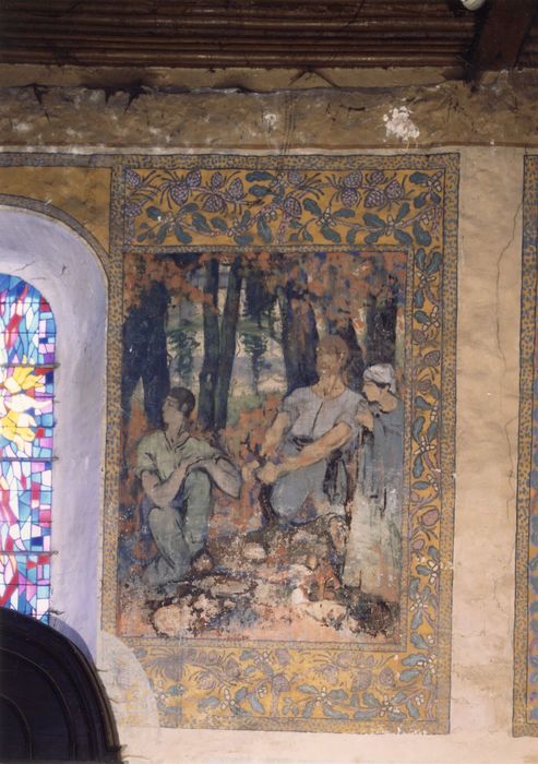 peinture monumentale : Vie chrétienne et les travaux champêtres de la population de Grosrouvre (La), détail de l’automne et de la forêt