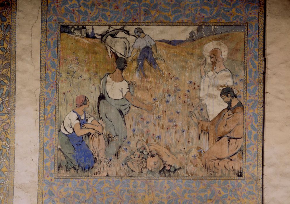 peinture monumentale : Vie chrétienne et les travaux champêtres de la population de Grosrouvre (La), détail des travaux des champs