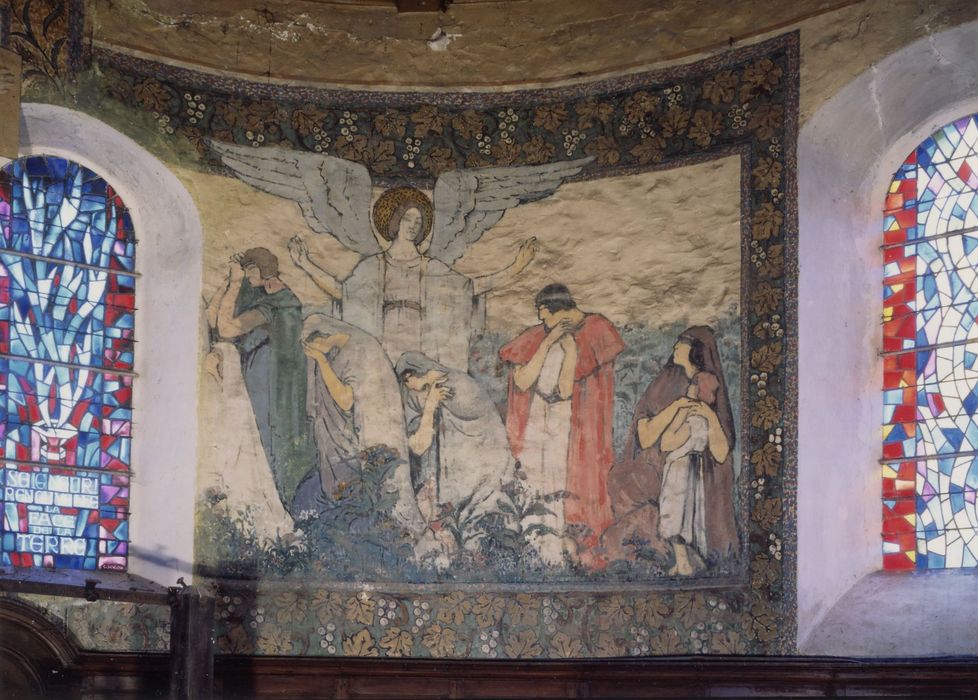 peinture monumentale : Vie chrétienne et les travaux champêtres de la population de Grosrouvre (La), détail de l a procession du Calvaire du choeur