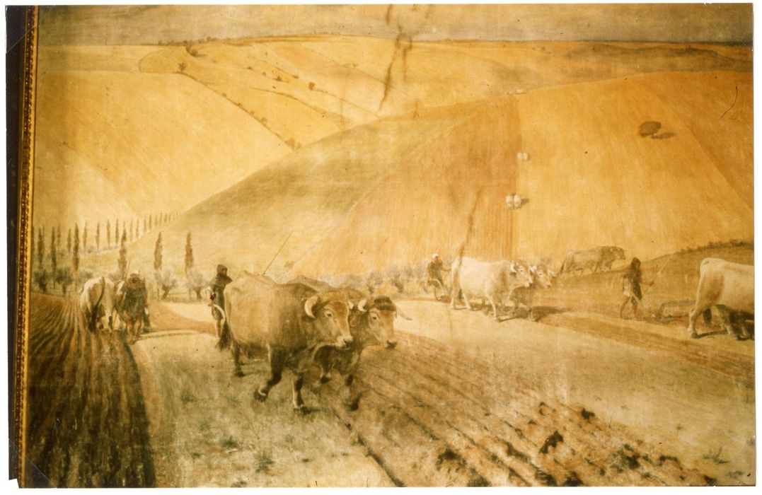 salle des Illustres, détail du décor (paysage du Lauragais)