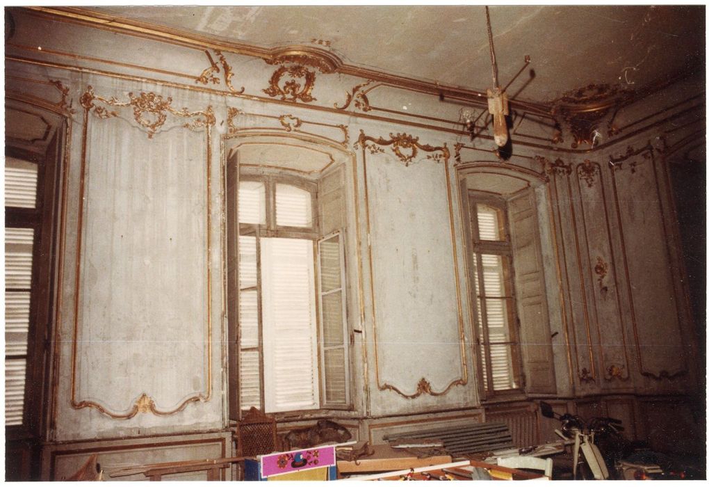 grand salon, vue partielle des lambris de revêtement